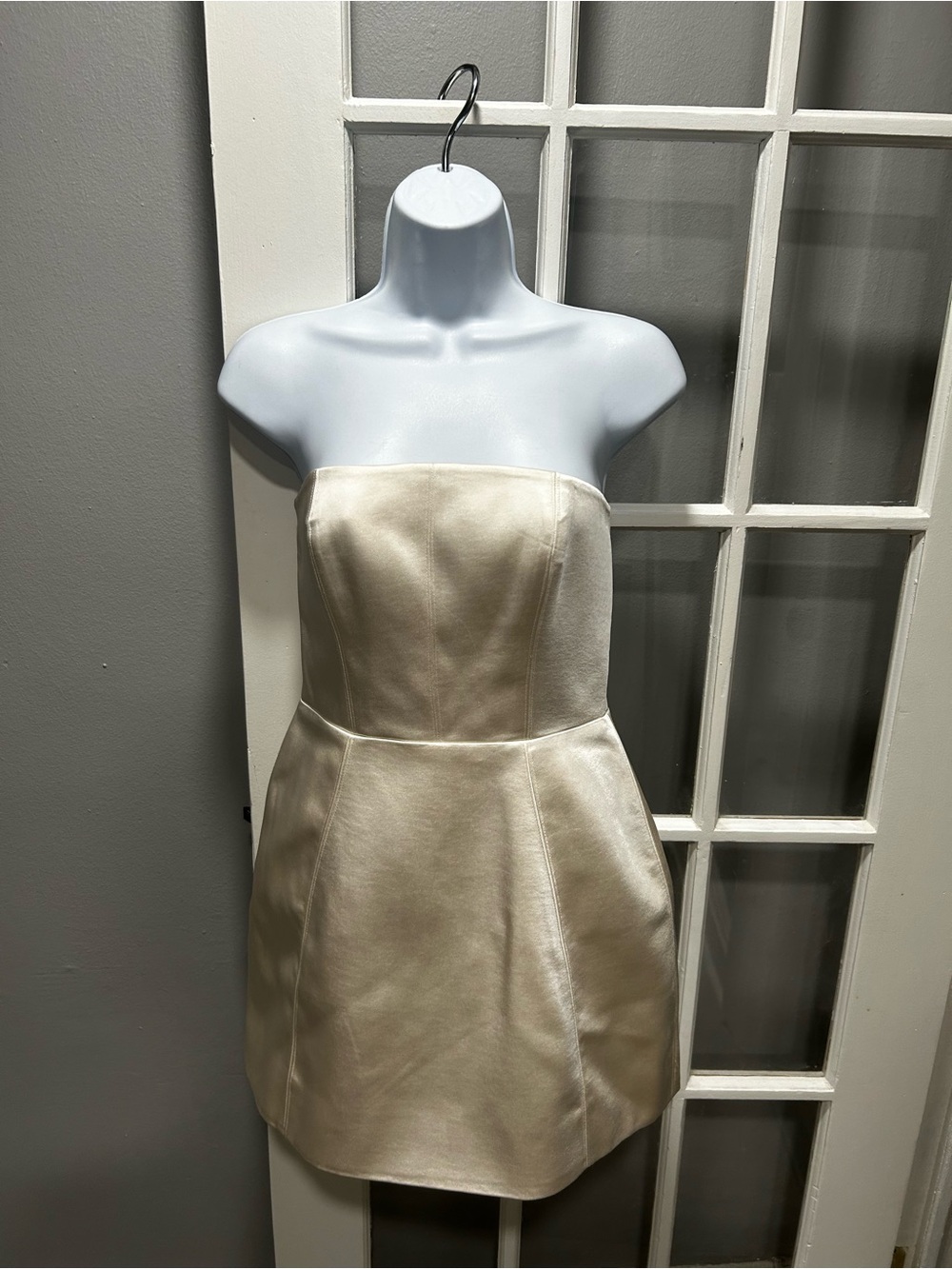 Oh Polly Strapless Satin Mini Dress in Ivory